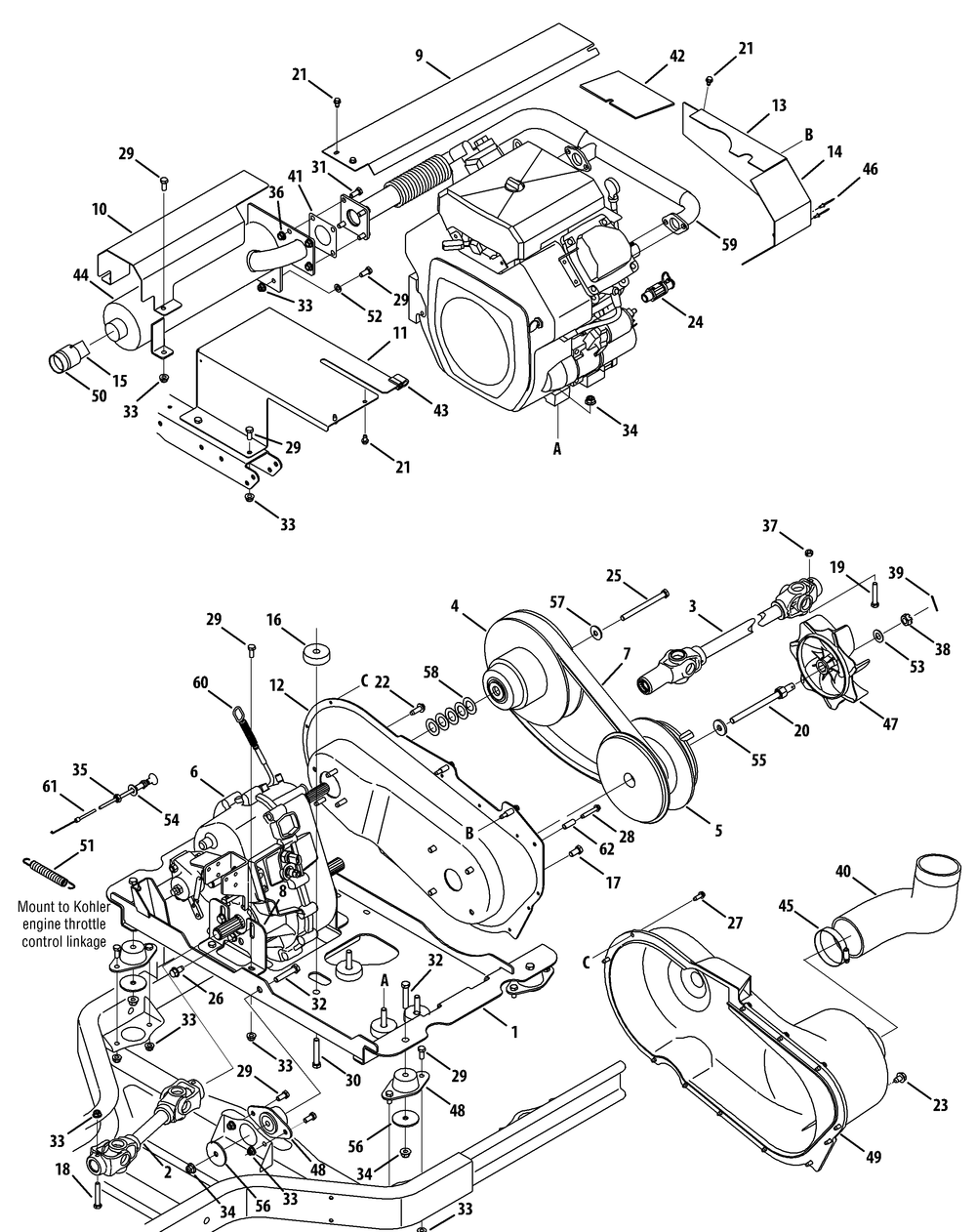 Engine And Transmission Accessories Diagram and Parts List for 46D 4X4-37ACD710 Cub Cadet Lawn Tractor Accessories